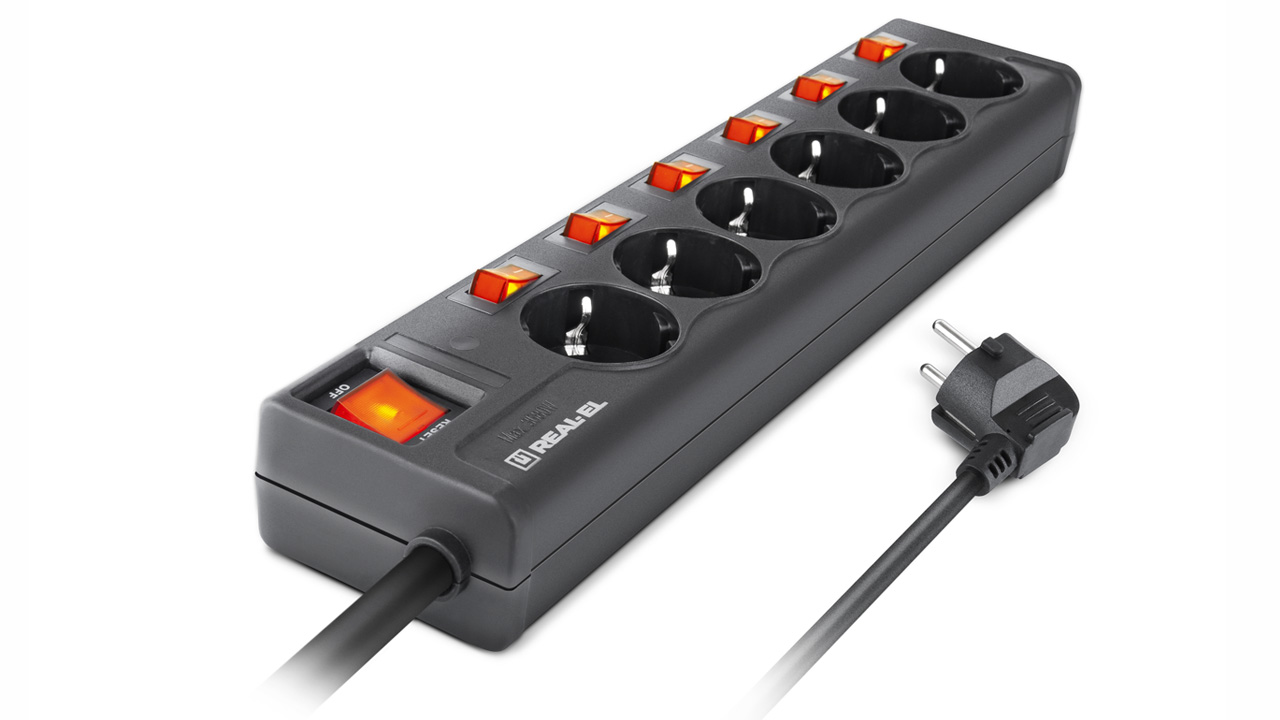 Фільтр мережевий REAL-EL RS-6 EXTRA, 6 розеток 1.8 м, black (EL122300001)